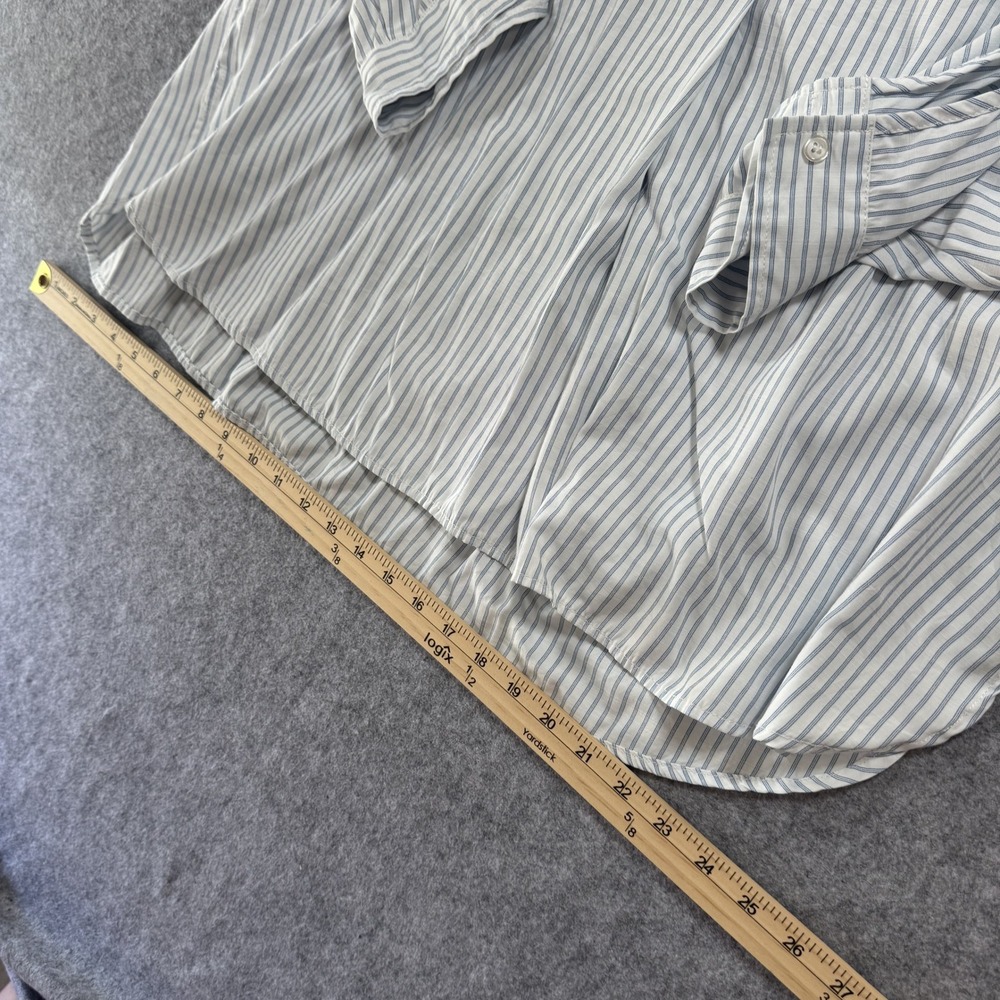 Max Studio London Pinstripe Blouse 2X Blue White Tie Sleeve Button Cuff - Picture 5 of 10
